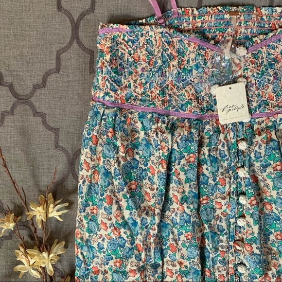 NWT-Free People Boho Floral ButtonFront Midi Dress - Picture 13 of 16